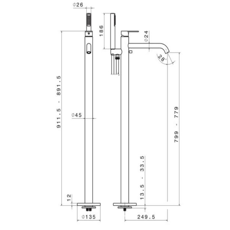 Vema Timea Freestanding Bath Shower Mixer Tap with Shower Kit - Matt Black