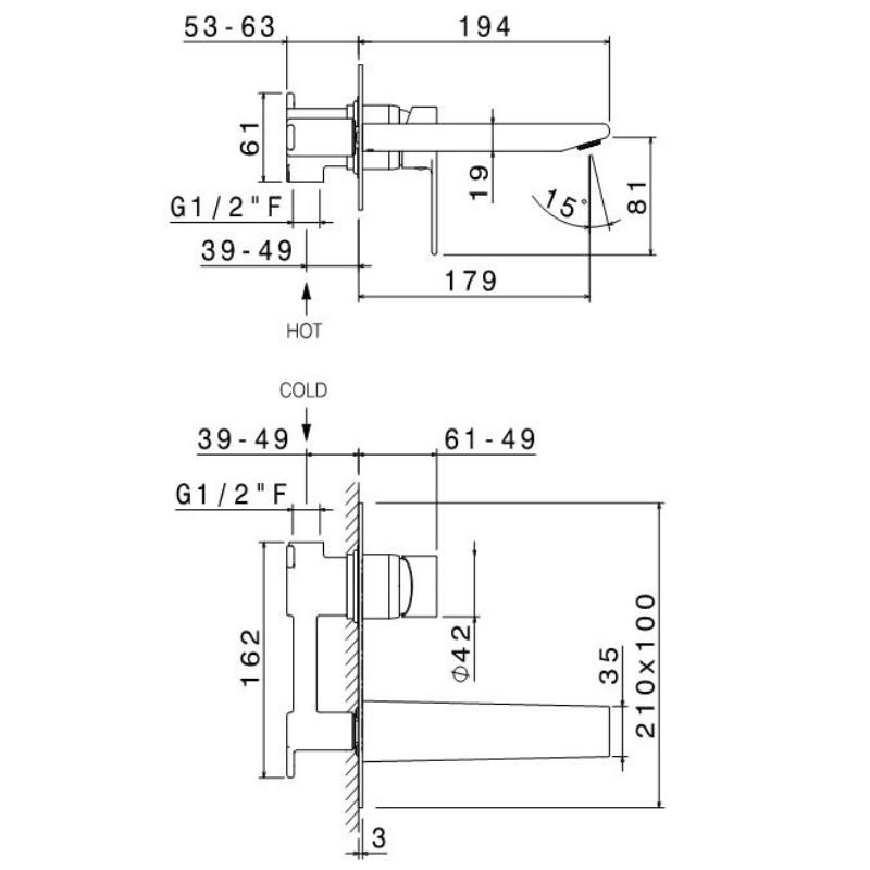 Vema Timea 2-Hole Basin Mixer Tap Wall Mounted - Matt Black