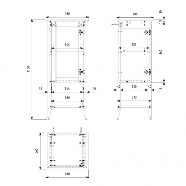 Signature Tribute Floor Standing 1-Door Storage Unit 470mm Wide - Matt Misty Blue  | Dimension Image