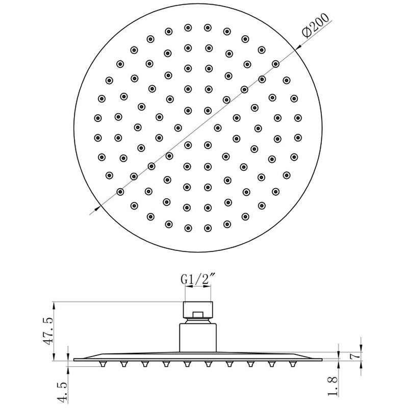 Signature Round Fixed Shower Head 200mm Diameter - Matt Black