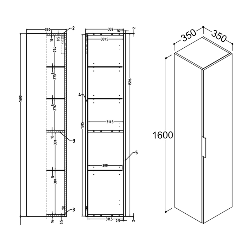 Signature Umea Wall Hung 1-Door Tall Unit 350mm Wide - Matt White