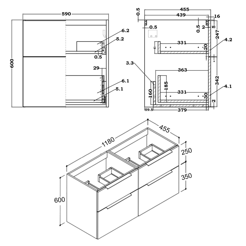 Signature Umea Wall Hung 4-Drawer Vanity Unit 1180mm Wide - Matt Antique Rose