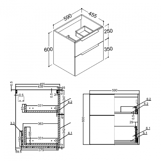 Signature Umea Wall Hung 2-Drawer Vanity Unit 590mm Wide - Matt Olive Green