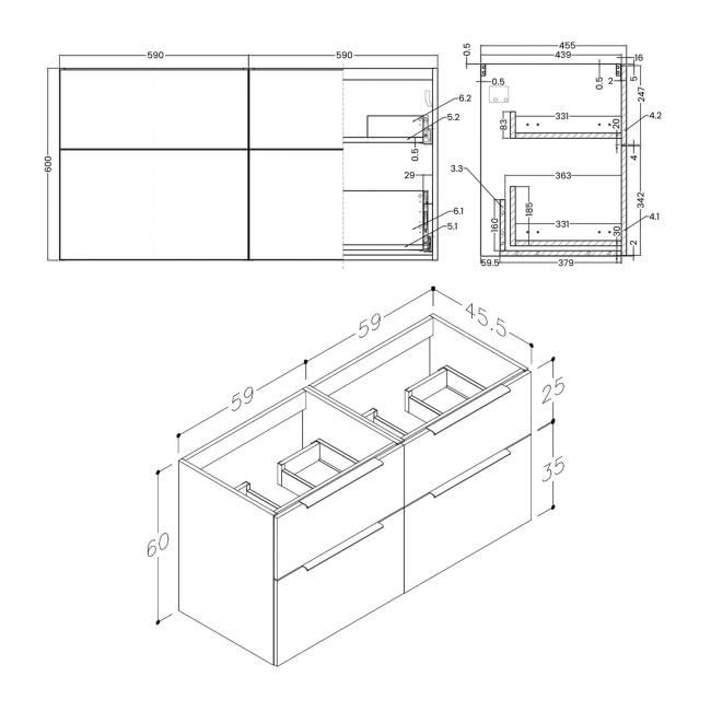 Signature Umea Wall Hung 4-Drawer Vanity Unit with Basin 1210mm Wide 0TH - Matt Deep Blue