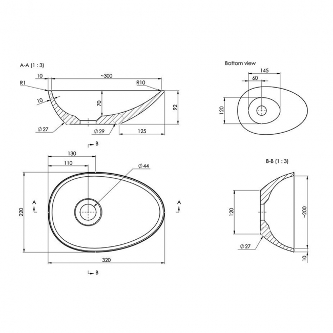 Signature Valentina Sit-On Countertop Basin 320mm Wide 0 Tap Hole - White