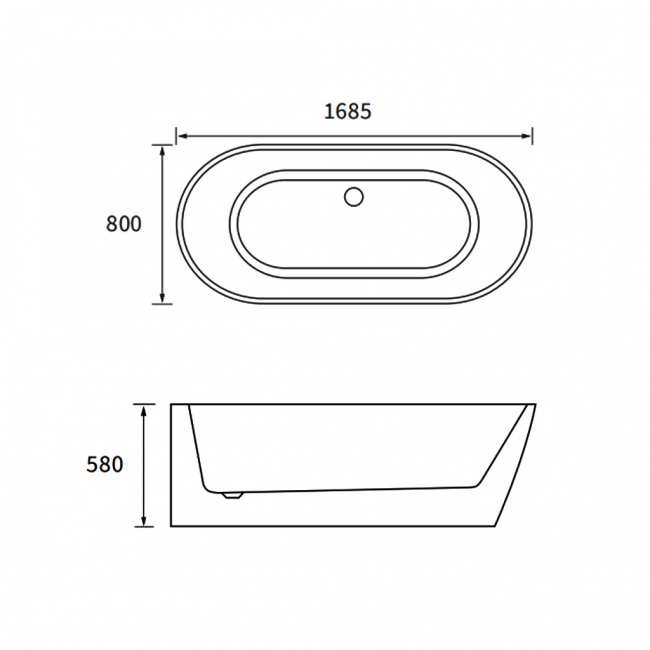 Signature Gala Freestanding Bath 1685mm x 800mm 0 Tap Hole - Matt White  | Dimension Image