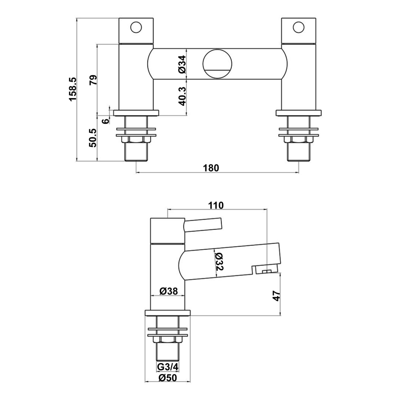 Signature Gravity Bath Filler Tap Pillar Mounted - Chrome