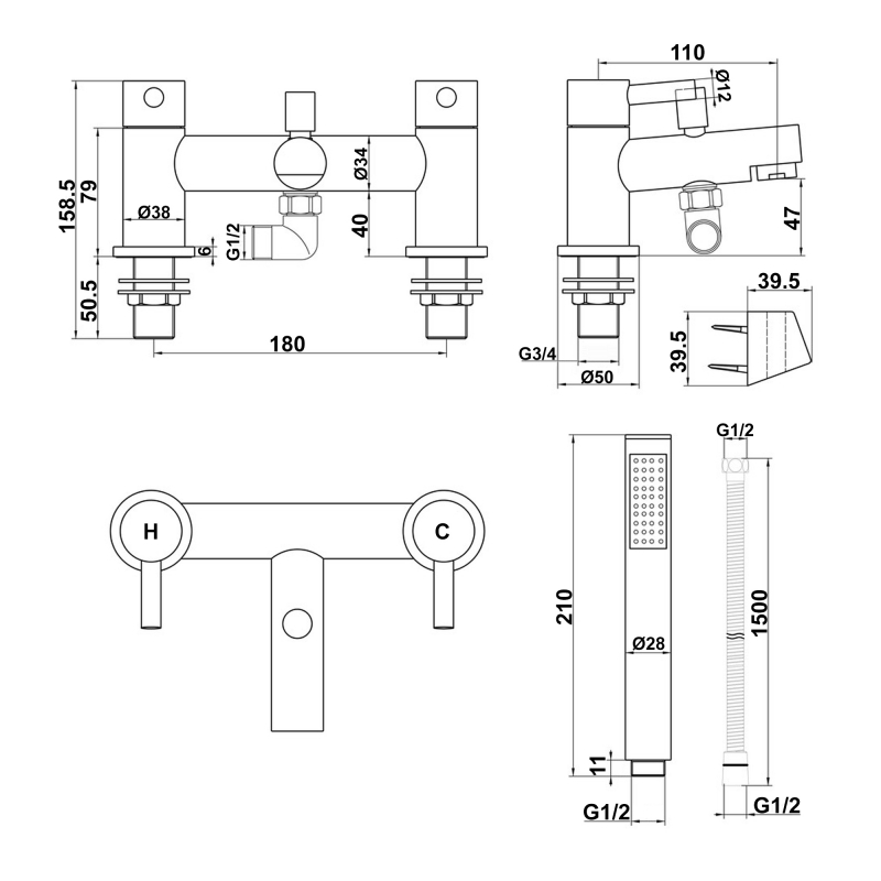 Signature Gravity Bath Shower Mixer Tap with Shower Kit - Chrome