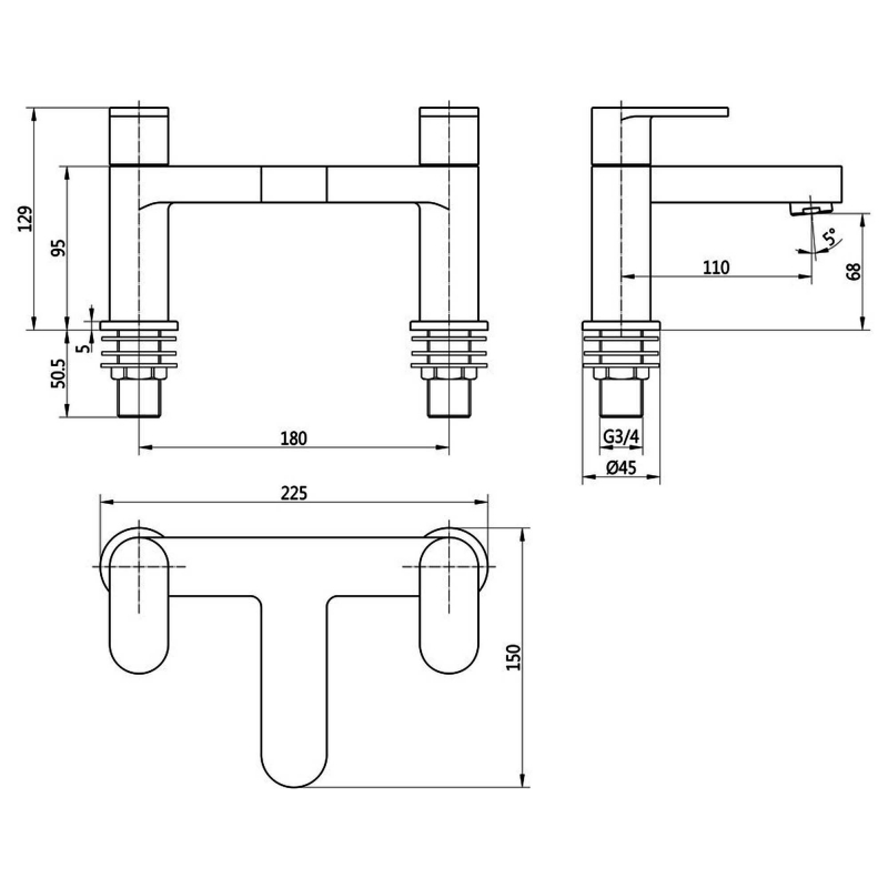 Signature Spirit Bath Filler Tap Pillar Mounted - Chrome