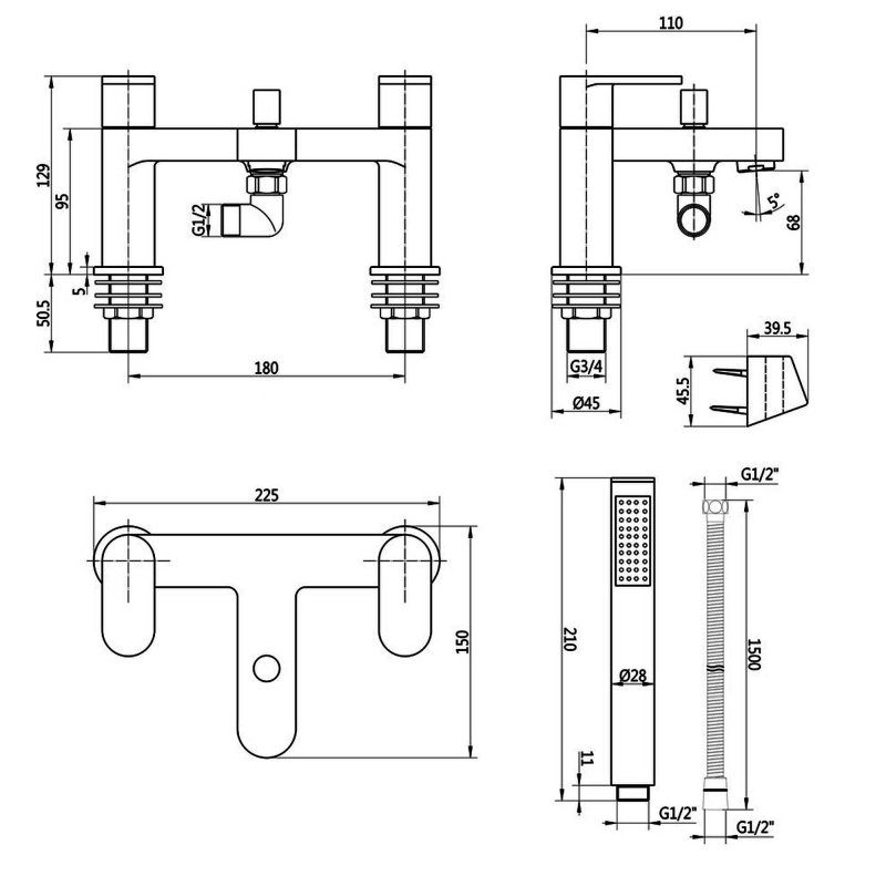 Signature Spirit Bath Shower Mixer Tap with Shower Kit and Bracket - Chrome