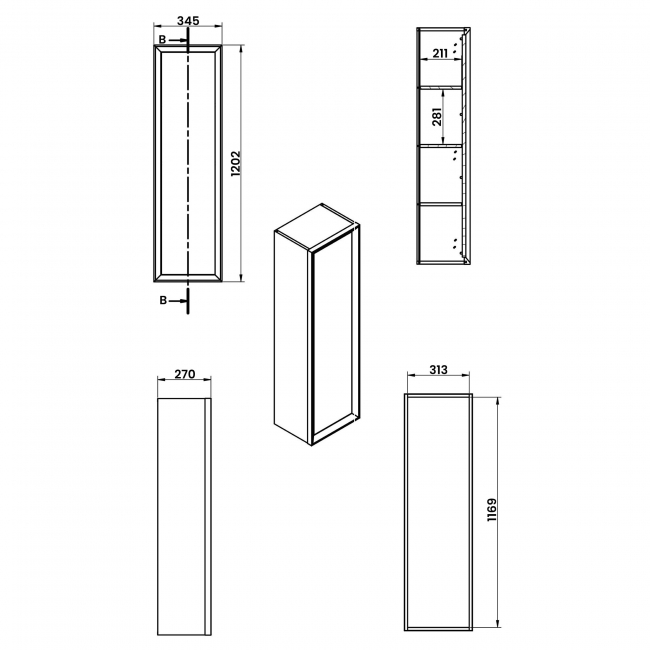 Signature Verge Wall Hung 1-Door Tall Unit 345mm Wide - Matt Cotton