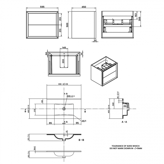 Signature Verge Wall Hung 2-Drawer Vanity Unit with Thin Edge Basin 615mm Wide 0TH - Matt Cotton