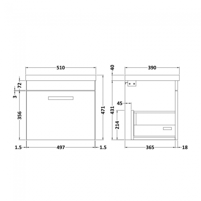 Versa Arc Wall Hung 1-Drawer Vanity Unit with Black Handle - 500mm Wide - Dark Grey