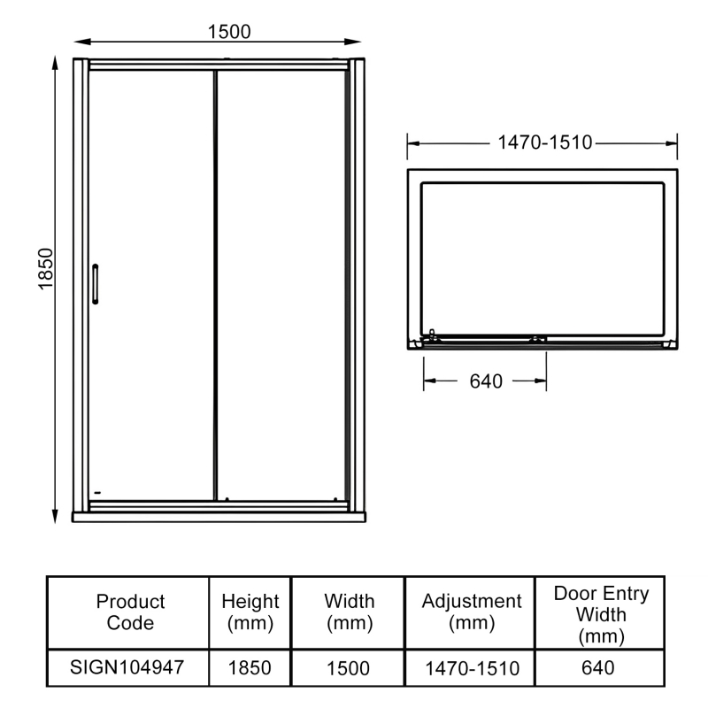 Signature Verve Sliding Shower Door 1500mm SIGN104947