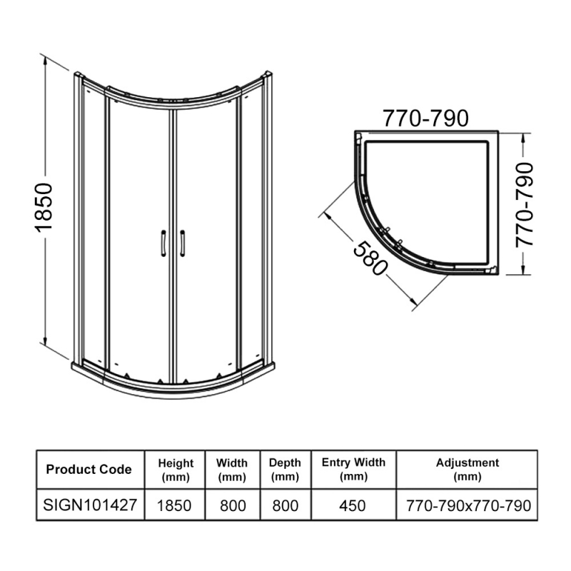 Signature Verve 2-Door Quadrant Shower Enclosure 800mm x 800mm - 6mm Glass