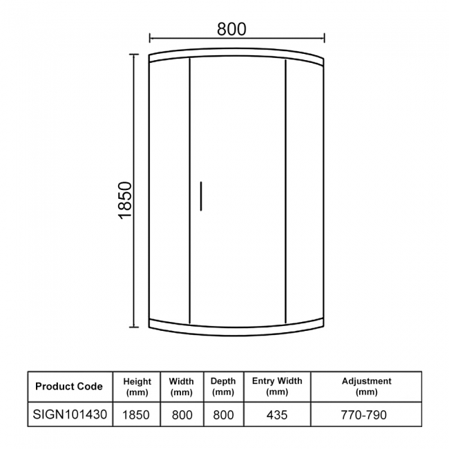 Signature Verve 1-Door Quadrant Shower Enclosure 800mm x 800mm - 6mm Glass
