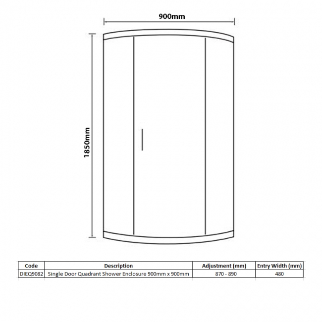Signature Verve 1-Door Quadrant Shower Enclosure 900mm x 900mm - 6mm Glass
