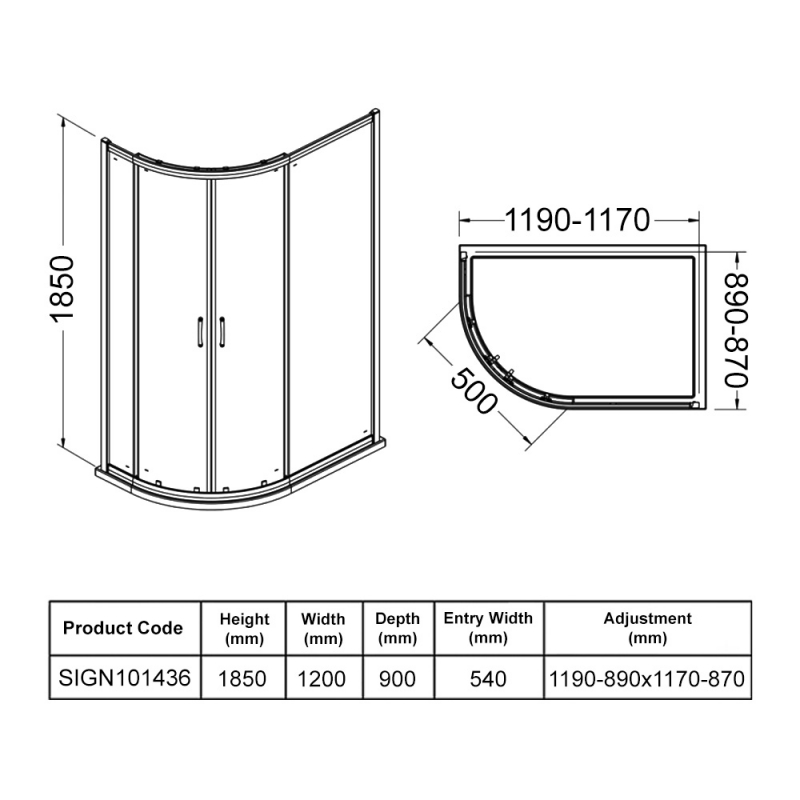 Signature Verve 2-Door Offset Quadrant Shower Enclosure 1200mm x 900mm - 6mm Glass