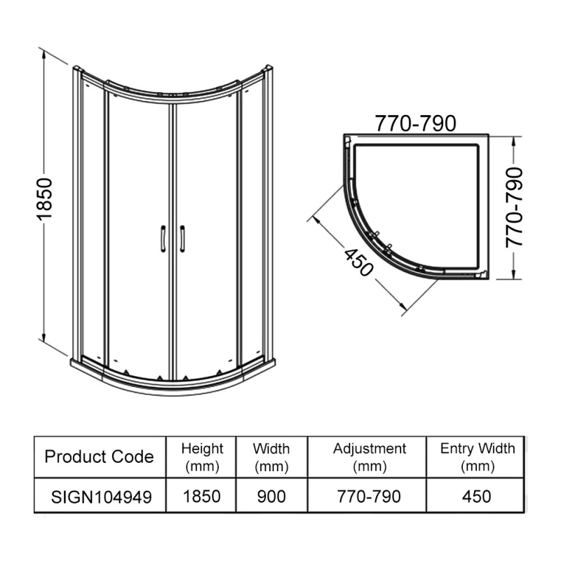 Signature Verve Quadrant Shower Enclosure 800mm x 800mm - 6mm Glass