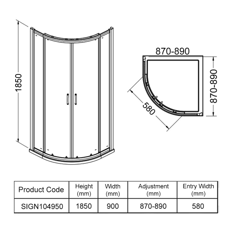 Signature Verve Quadrant Shower Enclosure 900mm x 900mm - 6mm Glass