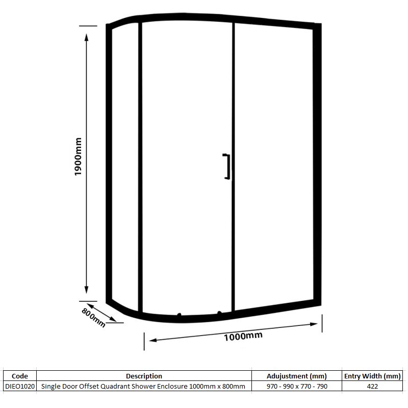 Merlyn Vivid Boost 1-Door Offset Quadrant Shower Enclosure 1000mm x 800mm - 6mm Glass