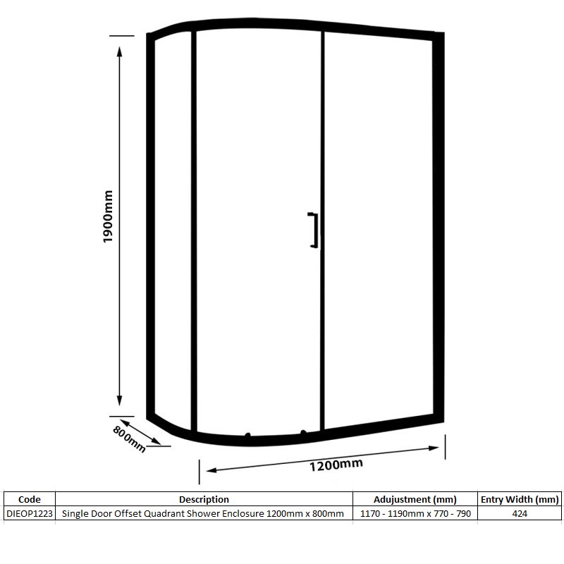 Merlyn Vivid Boost 1-Door Offset Quadrant Shower Enclosure 1200mm x 800mm - 6mm Glass