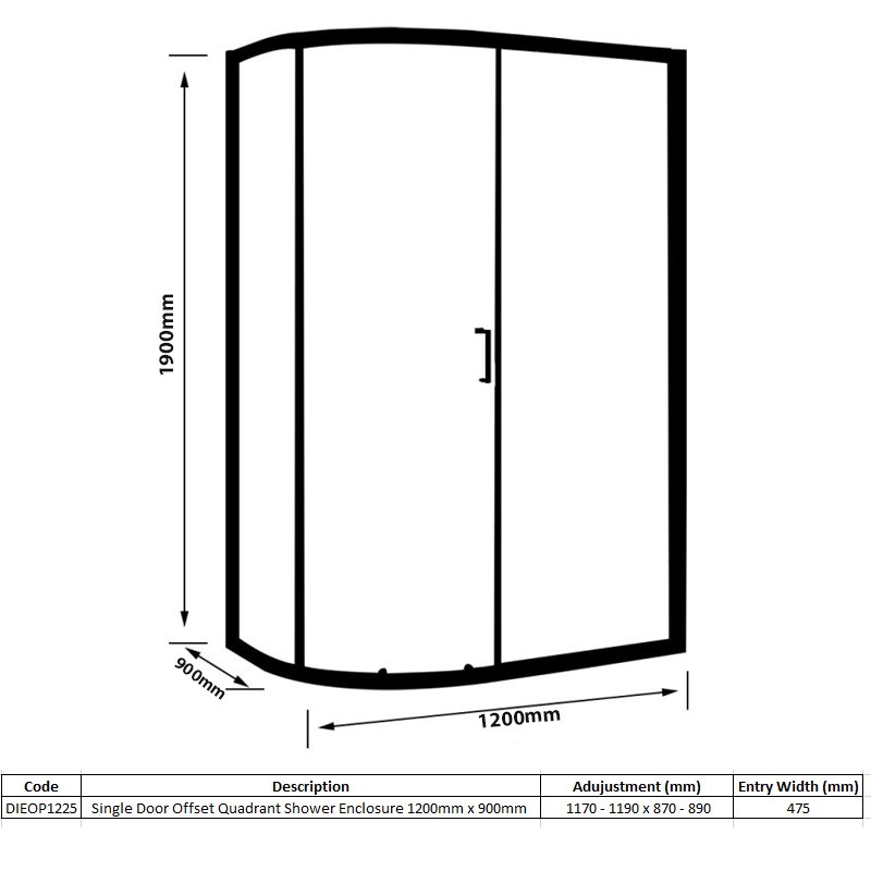 Merlyn Vivid Boost 1-Door Offset Quadrant Shower Enclosure 1200mm x 900mm - 6mm Glass