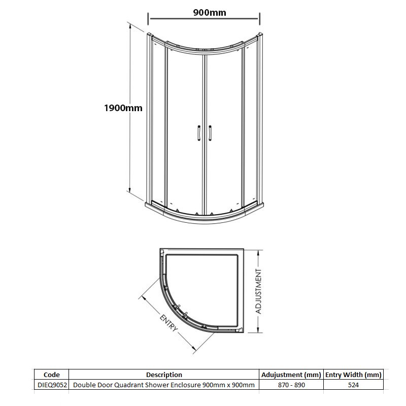 Merlyn Vivid Boost 2-Door Quadrant Shower Enclosure 900mm x 900mm - 6mm Glass