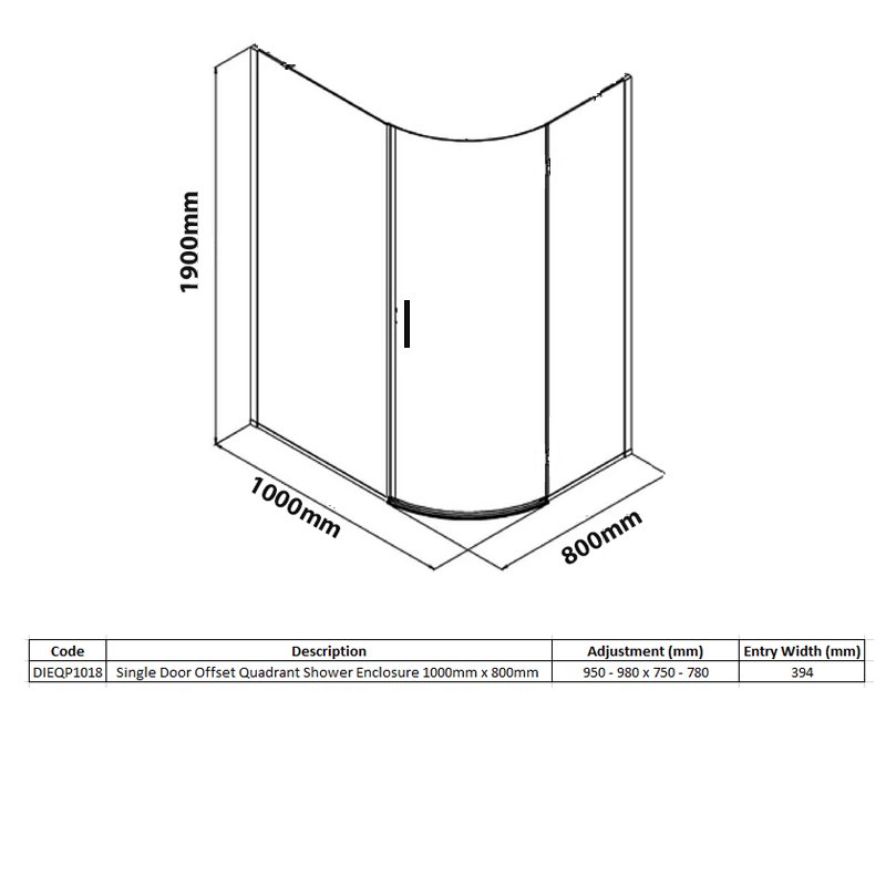 Merlyn Vivid Sublime 1-Door Offset Quadrant Shower Enclosure 1000mm x 800mm - 8mm Glass