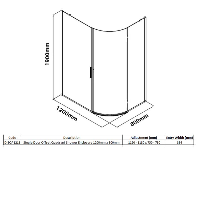 Merlyn Vivid Sublime 1-Door Offset Quadrant Shower Enclosure 1200mm x 800mm - 8mm Glass