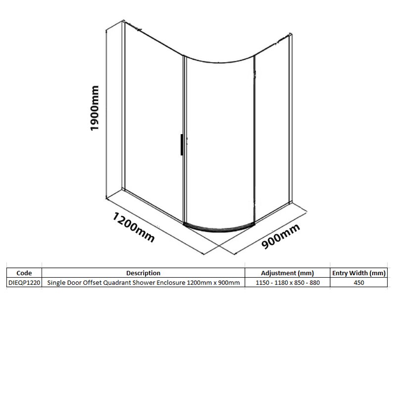 Merlyn Vivid Sublime 1-Door Offset Quadrant Shower Enclosure 1200mm x 900mm - 8mm Glass