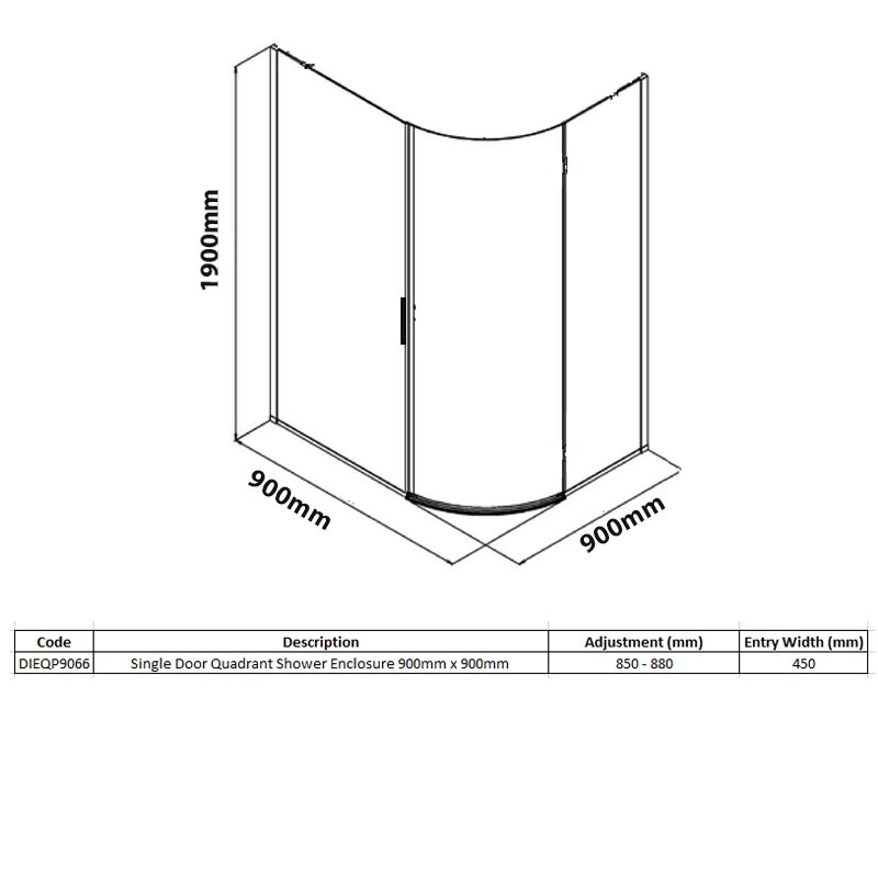 Merlyn Vivid Sublime 1-Door Quadrant Shower Enclosure 900mm x 900mm - 8mm Glass