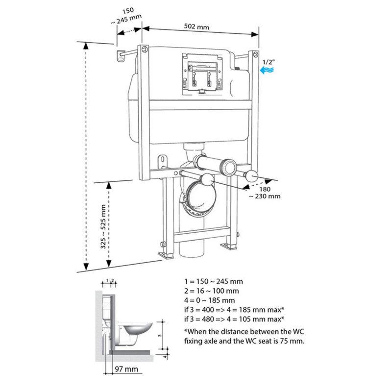 Signature Modern Wall Hung Toilet Frame SIGN4343 790990mm White