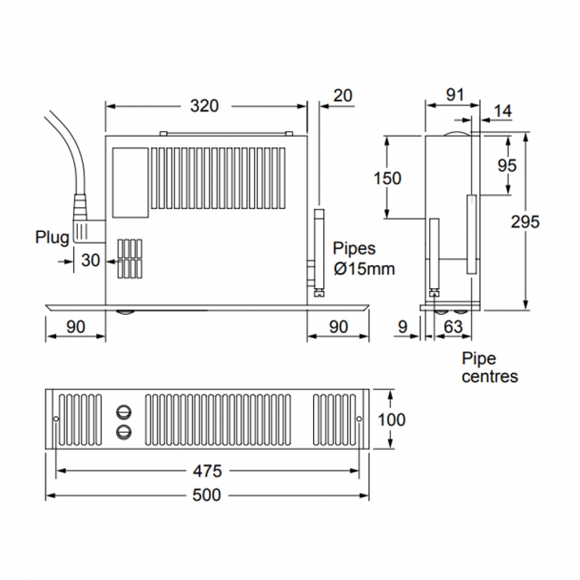 Smiths Space Saver SS7 Plinth Mounted Hydronic Fan Convector with Stainless Steel Grille