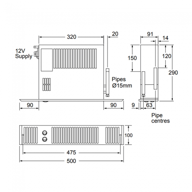 Smiths Space Saver SS5 12v Plinth Mounted Hydronic Low Voltage Fan Convector