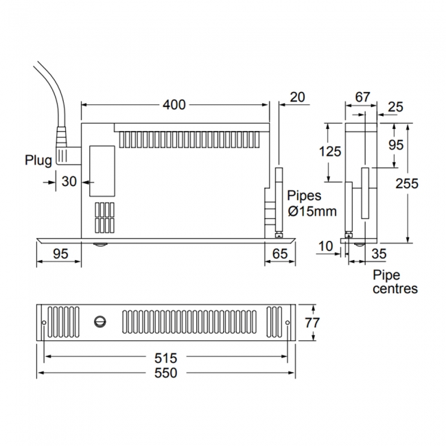Smiths Space Saver SS80 Fan Convector Plinth Heater - Stainless Steel Grille