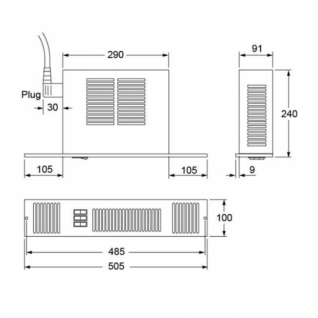 Smiths Space Saver SS2E Plinth Mounted Electric Fan Convector with White Effect Grille