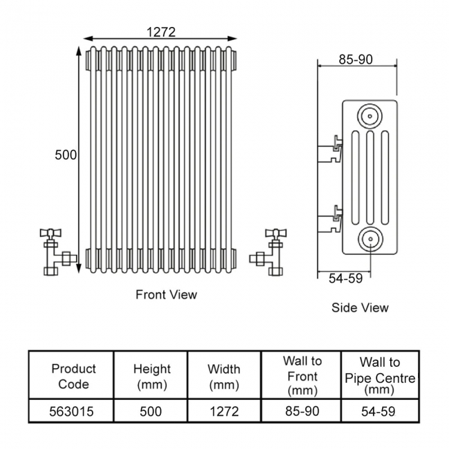 Stelrad Softline Horizontal 2-Column Radiator 500mm H x 1272mm W - White