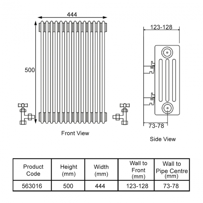 Stelrad Softline Horizontal 3-Column Radiator 500mm H x 444mm W - White