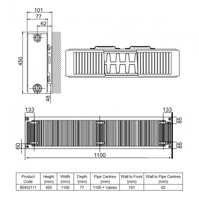 Stelrad Softline Compact P+ Radiator 450mm H x 1100mm W Double Panel Plus