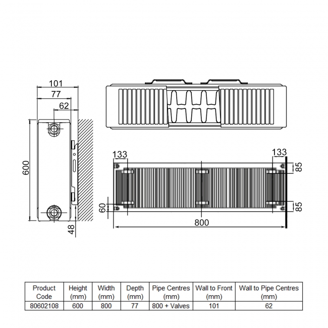 Stelrad Softline Compact Radiator 600mm H x 800mm W Double Panel Plus