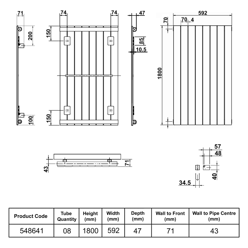 Stelrad Softline Concord Vertical Double Designer Radiator 1800mm H x 592mm W