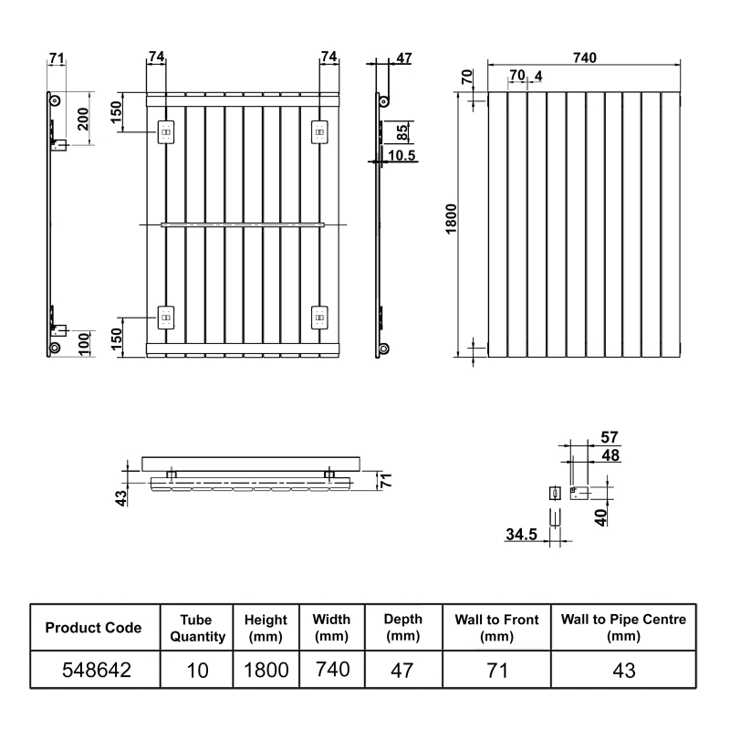 Stelrad Softline Concord Vertical Double Designer Radiator 1800mm H x 740mm W