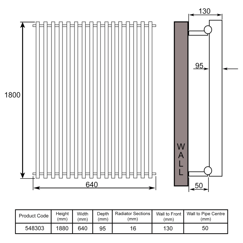 Stelrad Softline Concord Slimline Vertical Designer Radiator 1800mm H x 640mm W - Gloss White