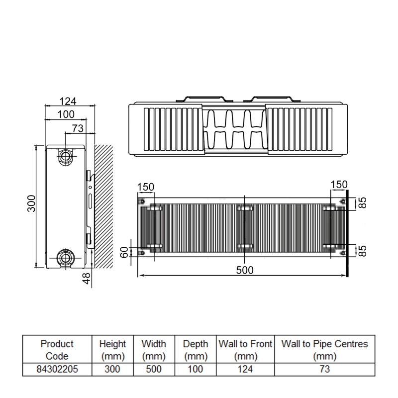 Stelrad Softline Deco Horizontal Flat Panel Radiator 300mm H x 500mm W Double Convector - White