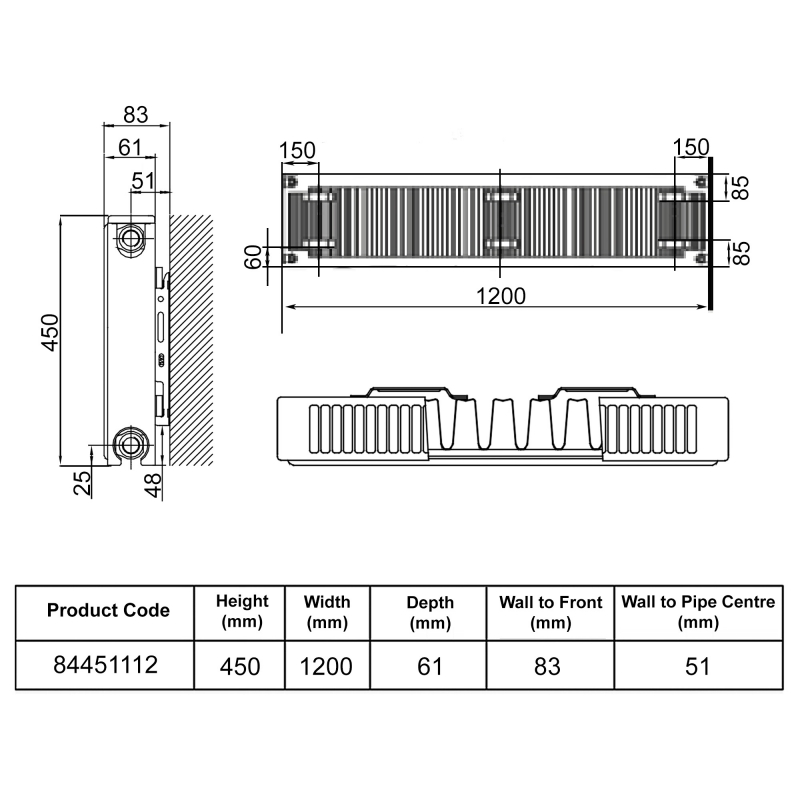 Stelrad Softline Deco Horizontal K1 Flat Panel Radiator 450mm H x 1200mm W Single Convector - White