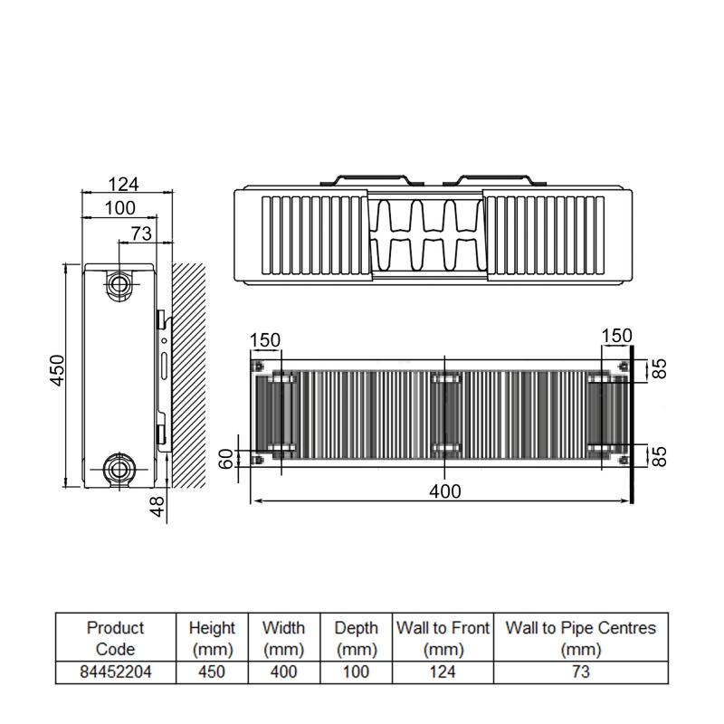 Stelrad Softline Deco Horizontal Flat Panel Radiator 450mm H x 400mm W Double Convector - White