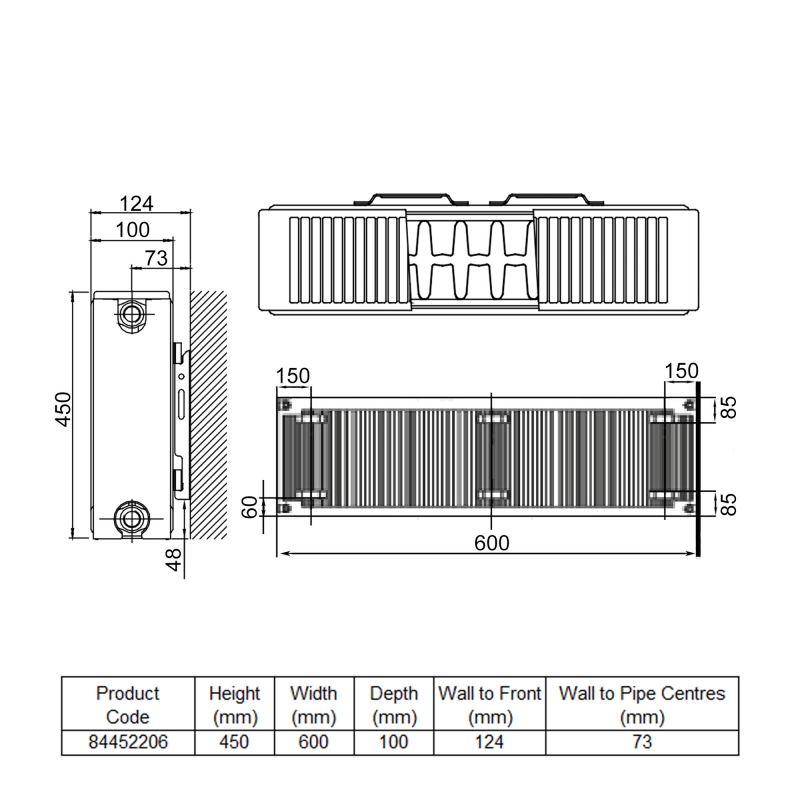 Stelrad Softline Deco Horizontal Flat Panel Radiator 450mm H x 600mm W Double Convector - White