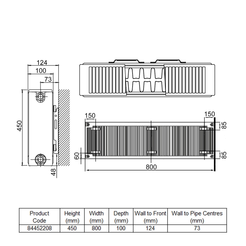 Stelrad Softline Deco Horizontal K2 Flat Panel Radiator 450mm H x 800mm W Double Convector - White