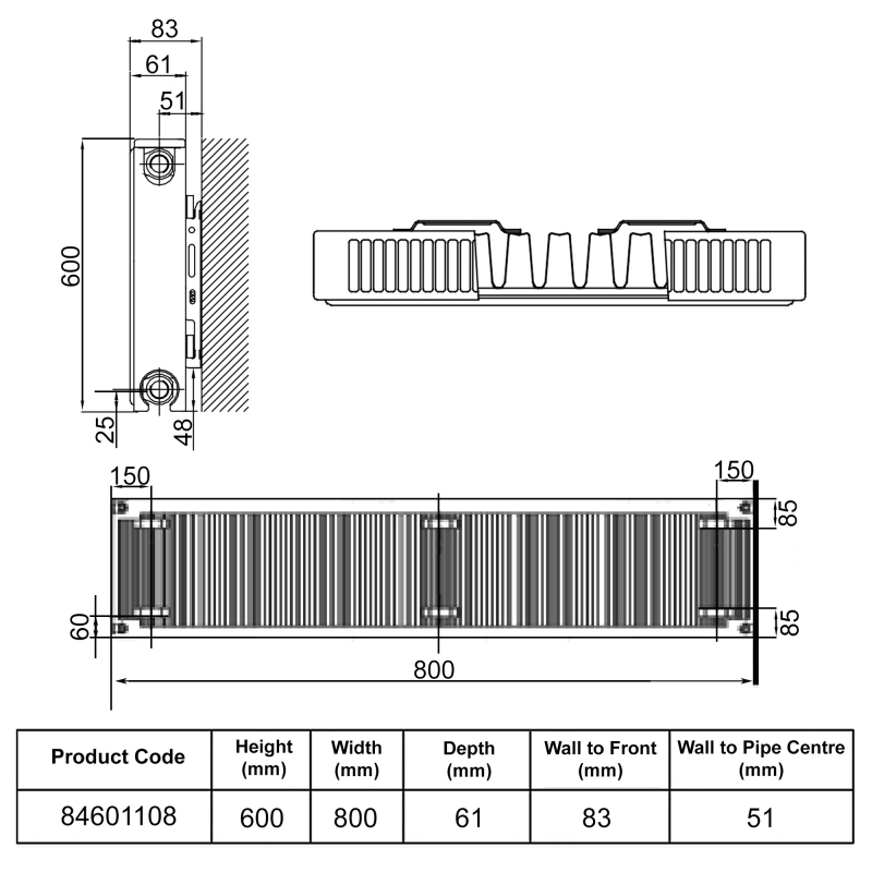 Stelrad Softline Deco Horizontal K1 Flat Panel Radiator 600mm H x 800mm W Single Convector - White